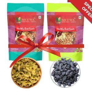 MEEWA Premium Raisins Combo (Black Raisins 500 Grams, Yellow Long Raisins 500 Grams) Total 1 Kg