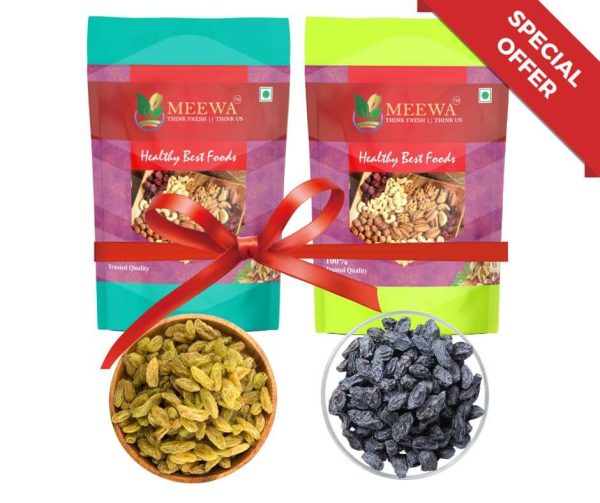 MEEWA Premium Raisins Combo (Black Raisins 500 Grams, Yellow Long Raisins 500 Grams) Total 1 Kg